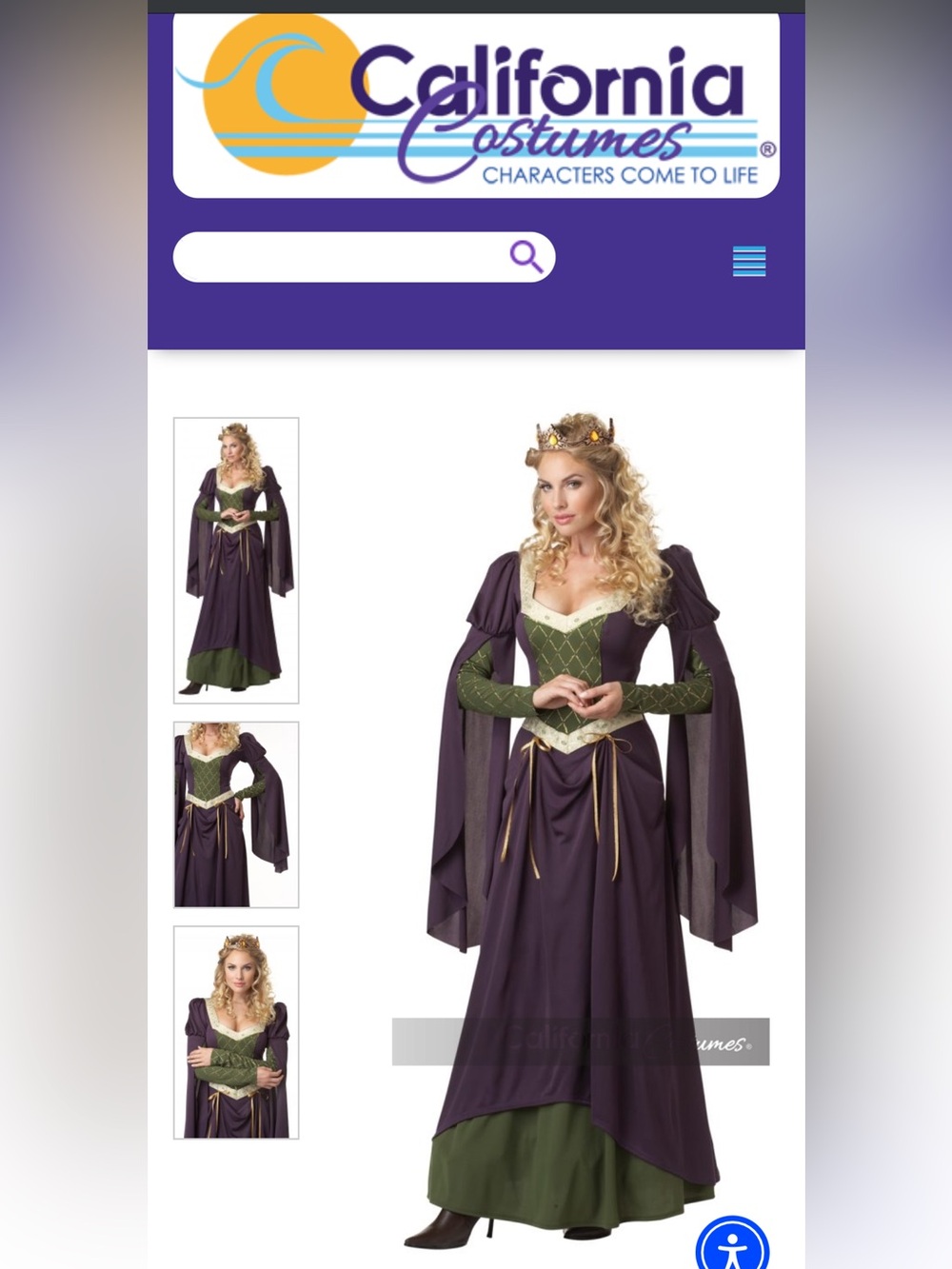 Lady in Waiting/Noble Woman Women’s Costume - Purple and Green (NOT KIDS)